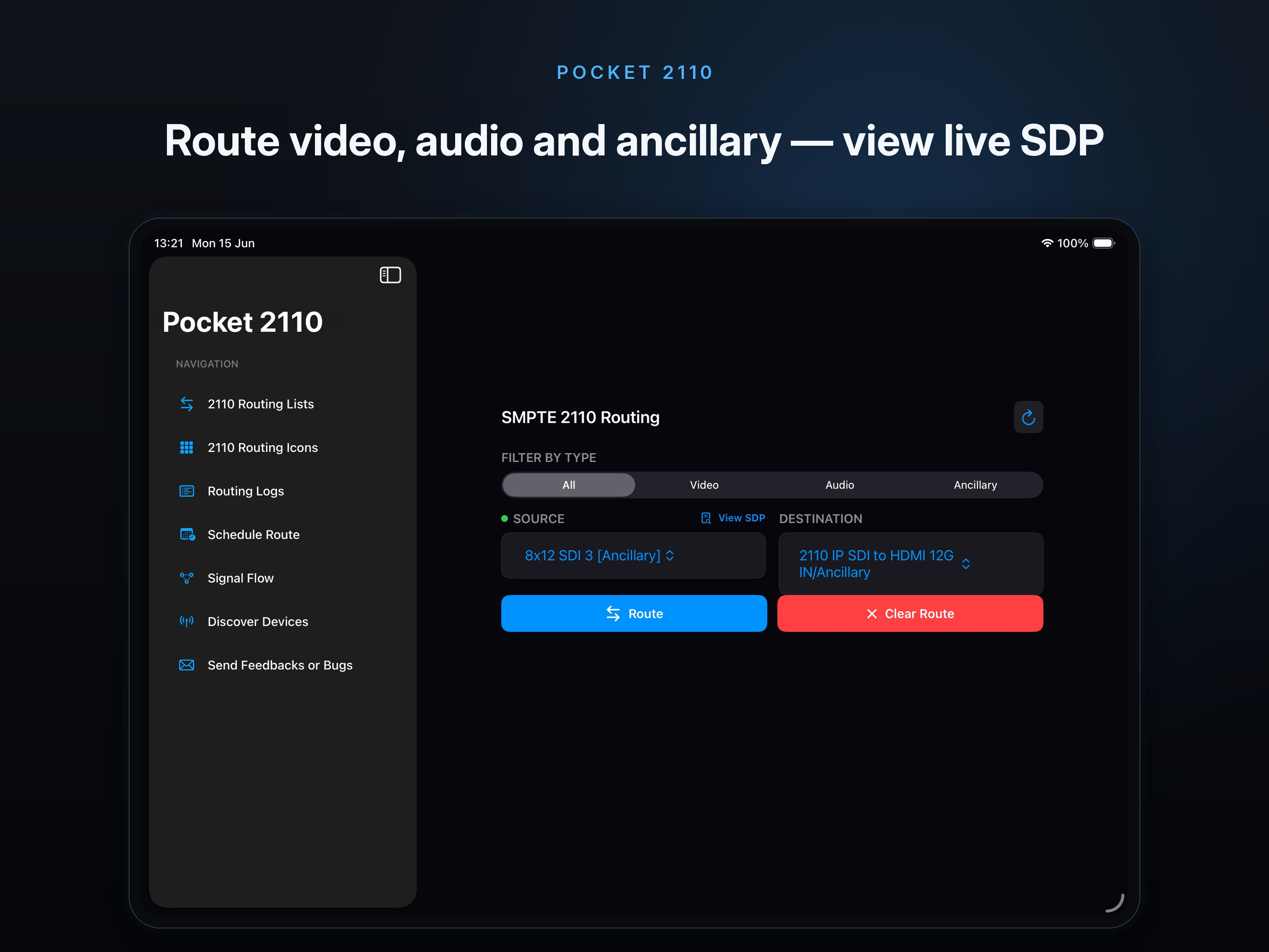SMPTE 2110 Routing with SDP