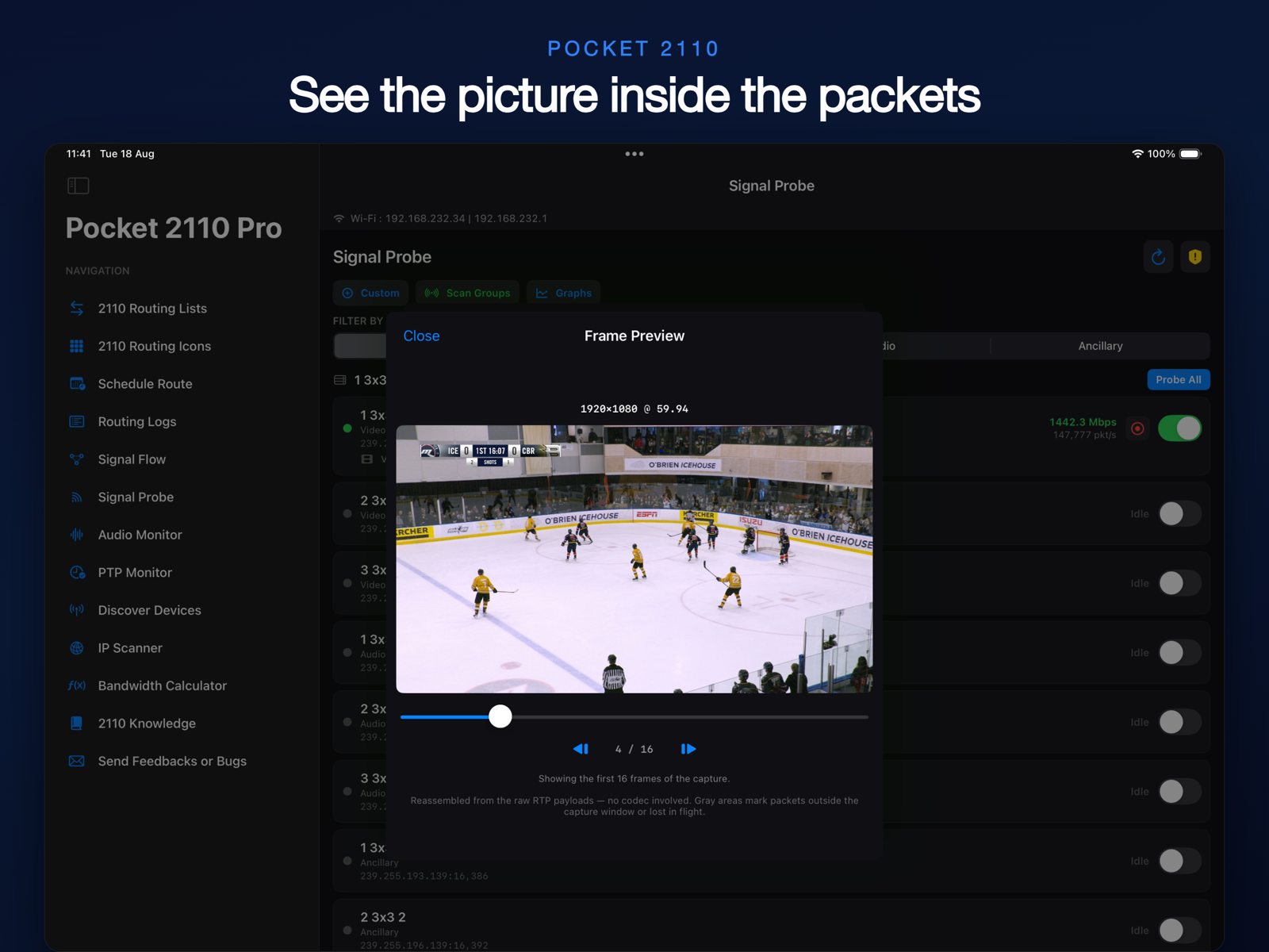 Video frames rebuilt from captured RTP packets