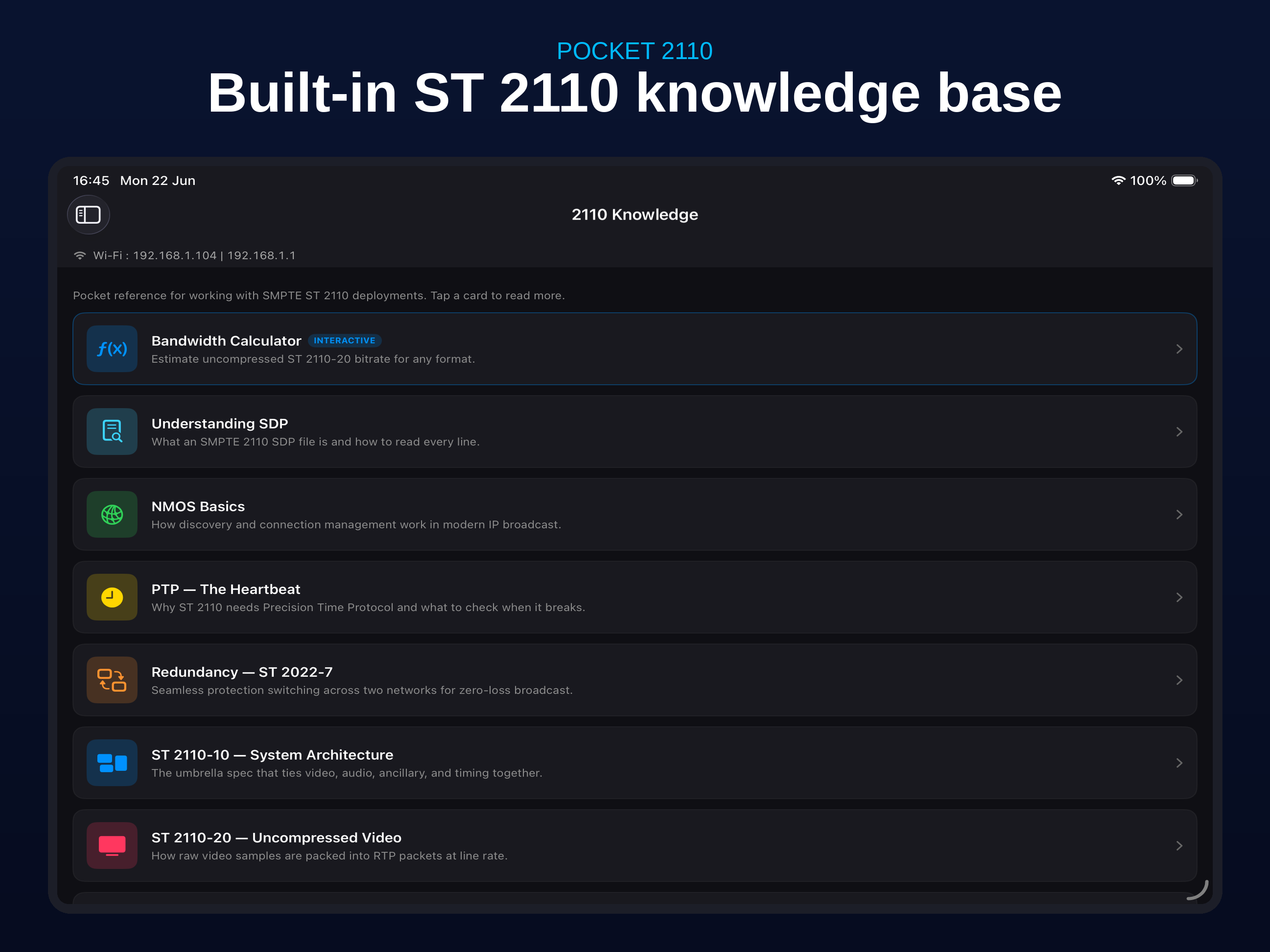 Built-in ST 2110 Knowledge Base