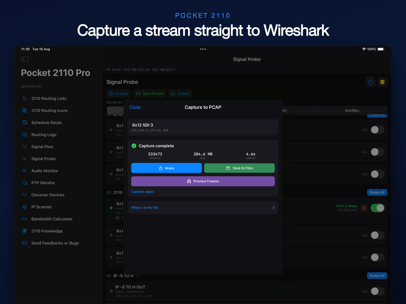 Packet capture to a PCAP file for Wireshark