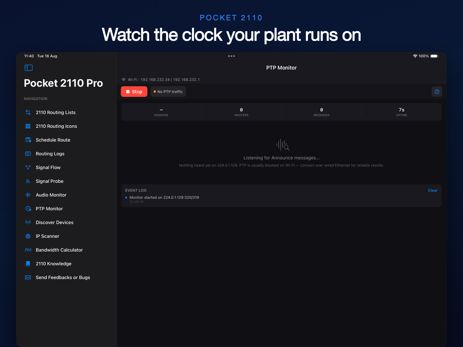PTP monitor tracking grandmaster and clock status